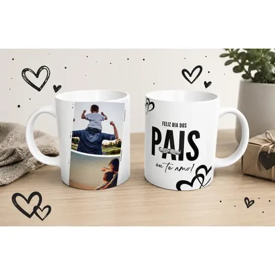 Caneca Personalizada Dia dos Pais com Foto | Presente para Pai | Caneca com Fotos e Frase Eu Te Amo 325ml