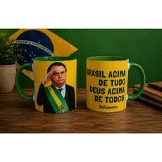 Caneca Bolsonaro Brasil Acima de Tudo Deus Acima de Todos | Caneca Patriota| Porcelana 350ml | Presente Criativo