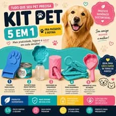Kit Pet Passeio Completo 5 em 1 – Colher de Ração + Porta Saquinhos + Suporte para Água + Chaveiro Higiênico + Abridor