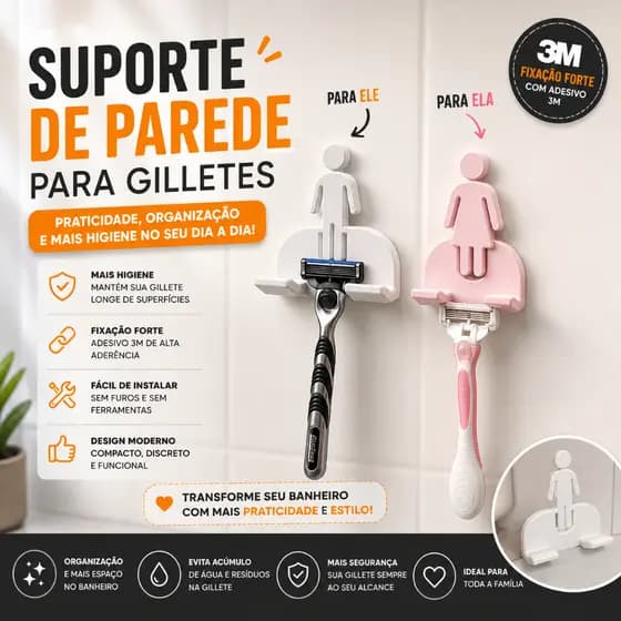 Kit Suporte para Gilletes/Lamina Masculino e Femino - Organização de Banheiro Gancho