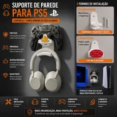 Suporte/Base para controle de Play Station 5/PS5 e headset/fone - Parede - Cor branca ou Preta / Acompanha Parafusos