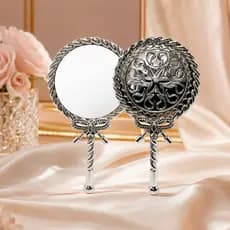 Espelho De Mão Laço Princesa Prata Portátil Maquiagem Elegante Bolsa Compacto Lembrança Feminino