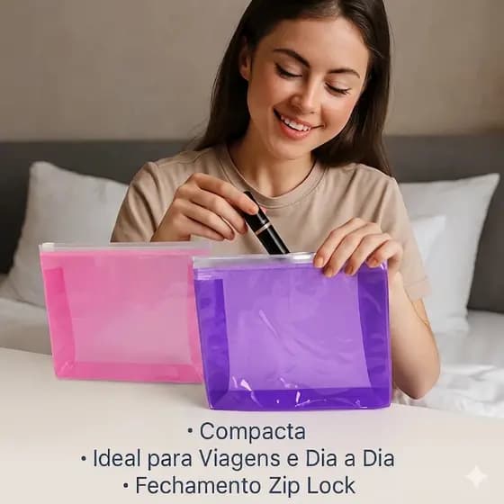 Kit 6 Necessaire Transparente Neon Pequena Organização Viagem