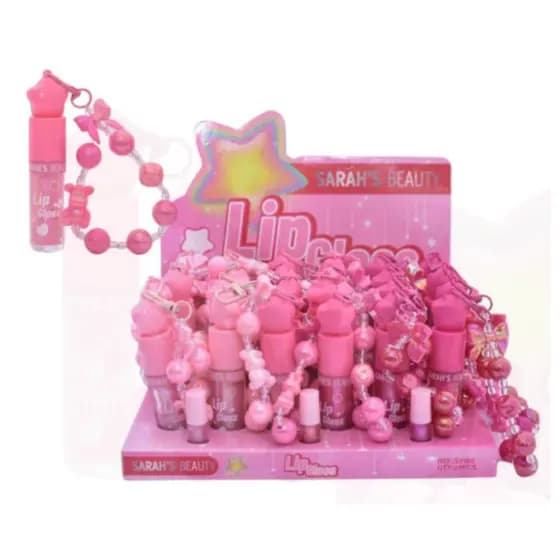 Lip Gloss com Chaveiro Pulseira Hidratante 3 Cores Fofo
