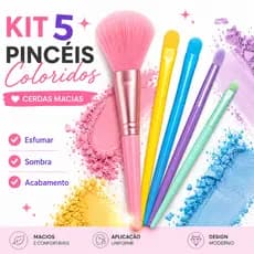 Kit 5 Pincéis Maquiagem Coloridos Cerdas Macias Profissional Completo