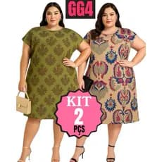 Kit 2 Vestidos Plus Size GG4 Manga Japonesa Malha Fria Vestido Feminino Soltinho Confortável Veste Até 60