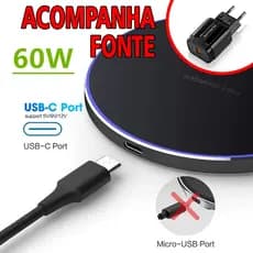 Carregador Indução 60w Qi Compativel iPhone, Samsung, Xiaomi - carregador + cabo + fonte
