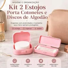 Kit 2 Estojos Porta Cotonete e Discos de Algodão Viagem Bolsa Necessaire Organizador Higiene