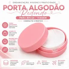 Porta Algodão Redondo Compacto com Tampa Rosqueável para Bolsa Nécessaire Viagem Organizador