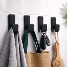 Kit 4 Ganchos Toalheiro Banheiro Sem Furadeira Com Adesivo Resistente Preto