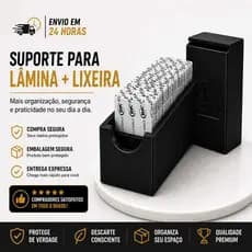 Kit Suporte Para Lâminas De Barbear + Lixeira Descarte Seguro Organizador Barbeiro Preto