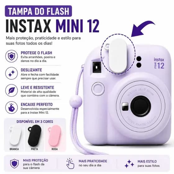 Kit 2 Tampa Anti Estouro Instax Mini 12 Protetor Flash Fujifilm Fotos Naturais