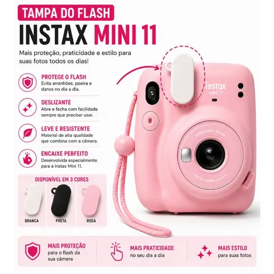 Kit 2x Tampas Bloqueadoras de Flash Instax Mini 11 Evita Fotos Estouradas Encaixe Preciso Proteção Compatível