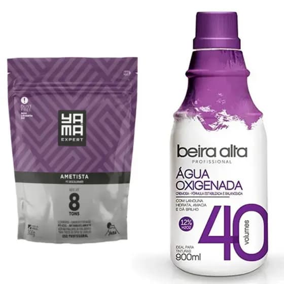 Kit Po Descolorante Ametista Yama 300g + Agua Oxigenada Beira Alta 40v 900ml