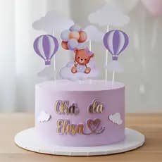 Topo de Bolo Chá de Bebê Ursinha Personalizado lilás