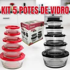 Kit Conjunto 5 Tigelas de Vidro com Vedação Hermética Resistente Não Vaza Cozinha Multiuso