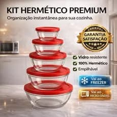 Kit 5 Tigelas de Vidro Tampas Hermeticas Potes de Armazenamento