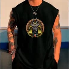 Regata Masculina Egito Anúbis Oversized Larga Camiseta Moda Masculina