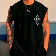 Regata Masculina Cruz Oversized Larga Camiseta Moda Masculina