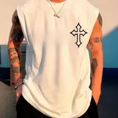 Camisa Regata Masculina Cruz Oversized Larga Camiseta Moda Masculina