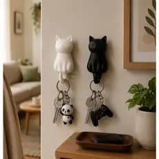 kit 2 gancho de parede decoratico gato porta chave