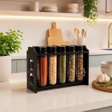 Porta Temperos e Condimentos de Bancada com 10 Tubetes em MDF Cru Preto Cozinha Moderna