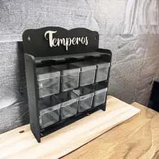 Porta Temperos com 8 Caixinhas de Acrilico 5x5x5 em MDF Preto condimentos