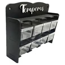 Porta Temperos em MDF com 8 Caixinhas de Acrilico 5x5x5cm Condimentos