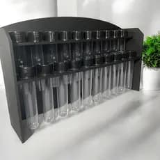 Porta Temperos e Condimentos com 20 Tubetes Acrilico para Bancada Parede Ilhas em MDF Preto Fosco