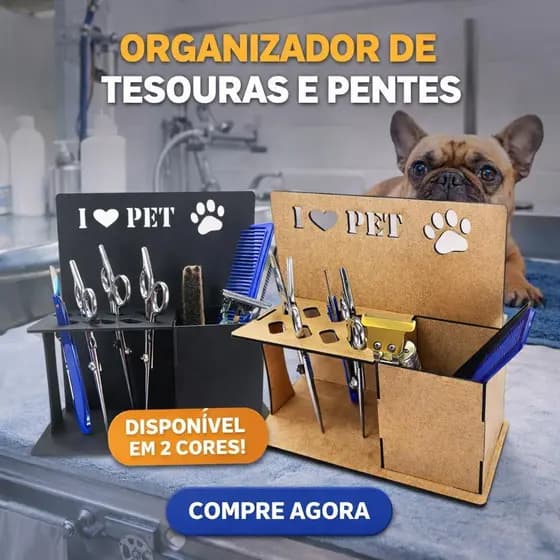 Porta Tesouras Porta Pentes Navalhas Escovas PETSHOP Veterinario Banho Tosa Preto Cru Bancada WArtes
