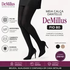 Meia Calça Dantelle DeMillus 200161 Fio 80 Feminina Opaca Microfibra Confortável e Resistente