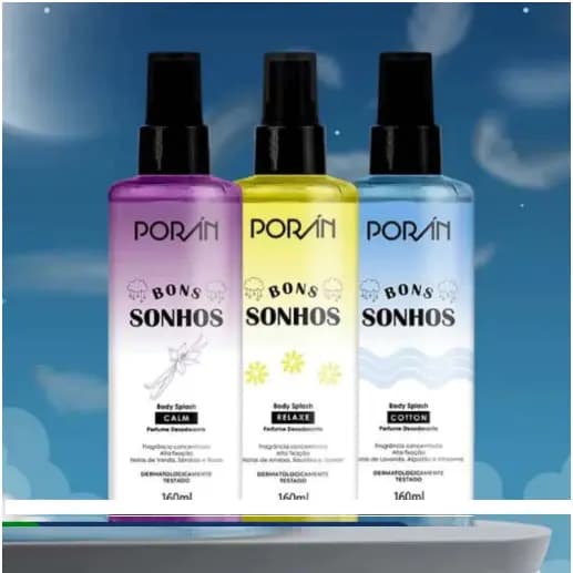Body Splash Bons Sonhos desodorante colonia perfumado Poran Cotton- Relaxe e Calm - Lavanda Algodão Vanilla 160ml