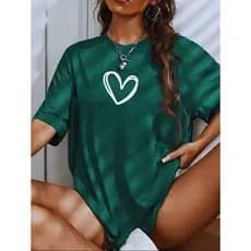 Camisa Camiseta Feminina Oversized Academia Treino Algodão Premium Coração