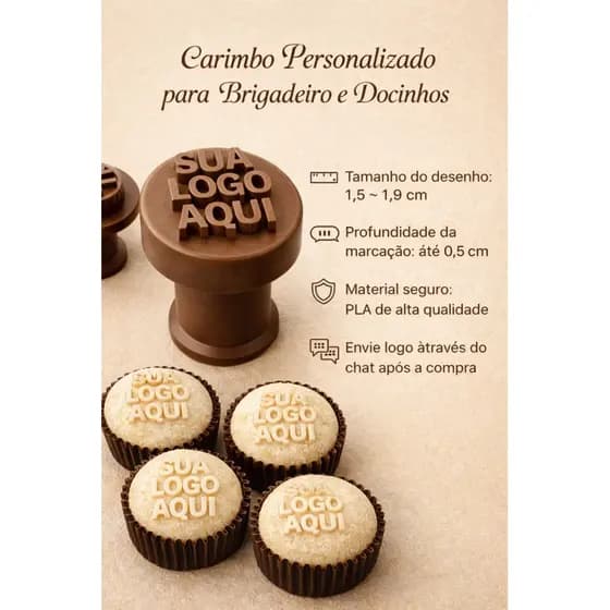Carimbo para docinhos brigadeiro personalizado com logomarca nome ou frase
