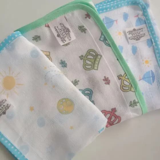 kit com 3 fralda de boca para bebe, babete fralda para criança, fralda de pano dupla.