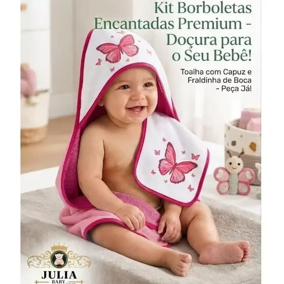 KitToalha de Banho Infantil com Capuz + 2 Fralda de Boca para Bebê, Kit 3 peças- toalha de bebe macia.