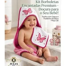 KitToalha de Banho Infantil com Capuz + 2 Fralda de Boca para Bebê, Kit 3 peças- toalha de bebe macia.