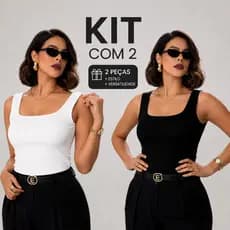 Kit 2 Blusa Regata Decote Quadrado Básica Feminina Moda feminina Blusinha