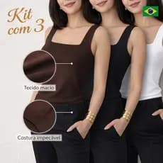 Kit 3 Regata Decote Quadrado Básica Feminina Moda feminina Blusinha