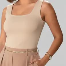 Blusa Regata Decote Quadrado Basica Feminina Blusinha Confortável Verão Moda