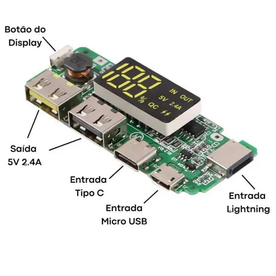 Duas USB 5V, 2.4A / Placa Carregamento Bateria 18650 Power bank Portátil