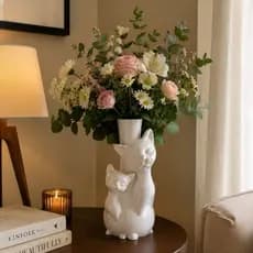 Vaso Decorativo Gatos Mãe e Filhote 3D – Porta Flores Moderno e Charmoso para Decoração