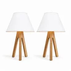 2 Abajur Cone Tripé Madeira Pequeno Iluminação Quarto Bivolt