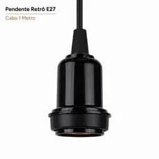 Pendente E27 Preto Cabo 1 Metro Soquete Teto Luminária Retrô Industrial