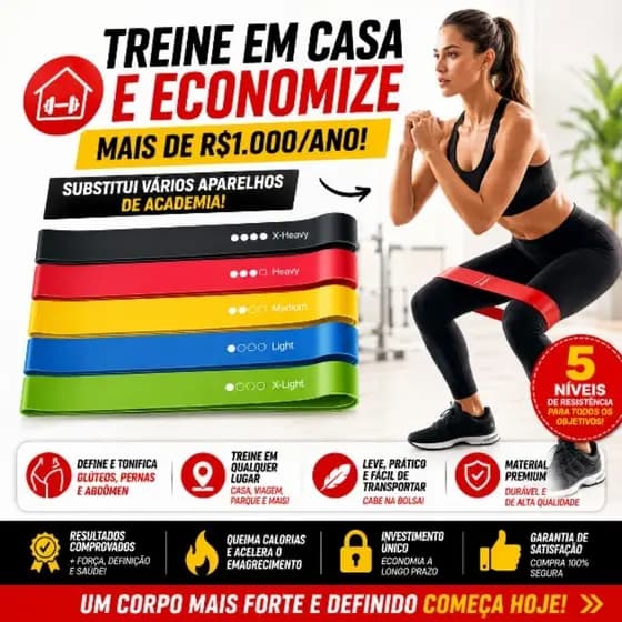 Mini Band 5 Faixas elásticas exercício casa Glúteo Perna braço Pilates Fisioterapia treino academia treino leve