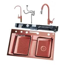Cuba Cozinha Smart Rose Gold+ Torneira Cozinha Bancada Monocomando Rose Gold com Extensor Cuba de Cozinha Em Aço INOX