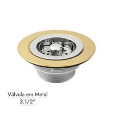Válvula Pia Dourada 3.1/2 Válvula Metal Dourado Pia Americana Cozinha