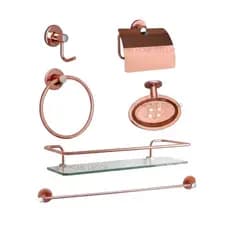 Acessórios De Banheiro Rose Gold em Metal Inox Toalheiro Reto Rose Gold Saboneteira Rose Gold de Parede