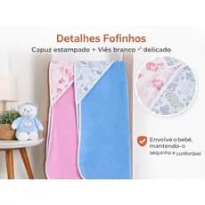 Toalha de Bebê com Capuz 70x70cm Estampada – Maciez, Conforto e Proteção