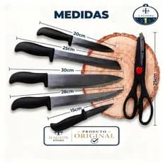 Conjunto Kit Facas Faqueiro Black Tesoura Suporte 7 Peças Bene Casa